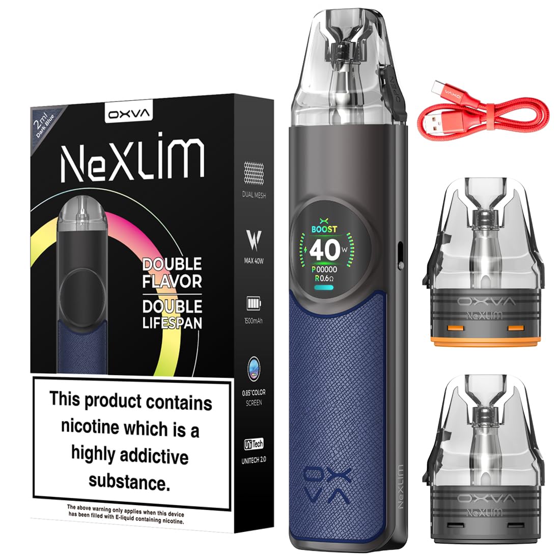 OXVA NeXLIM Vape Kit - Next GEN Dual Mesh Vape Pod System, Built-in 1500mAh  Battery, Oxva Xlim, 2ml TBD E-cigarette - No Nicotine (Dark Blue):  Amazon.co.uk: Electronics & Photo