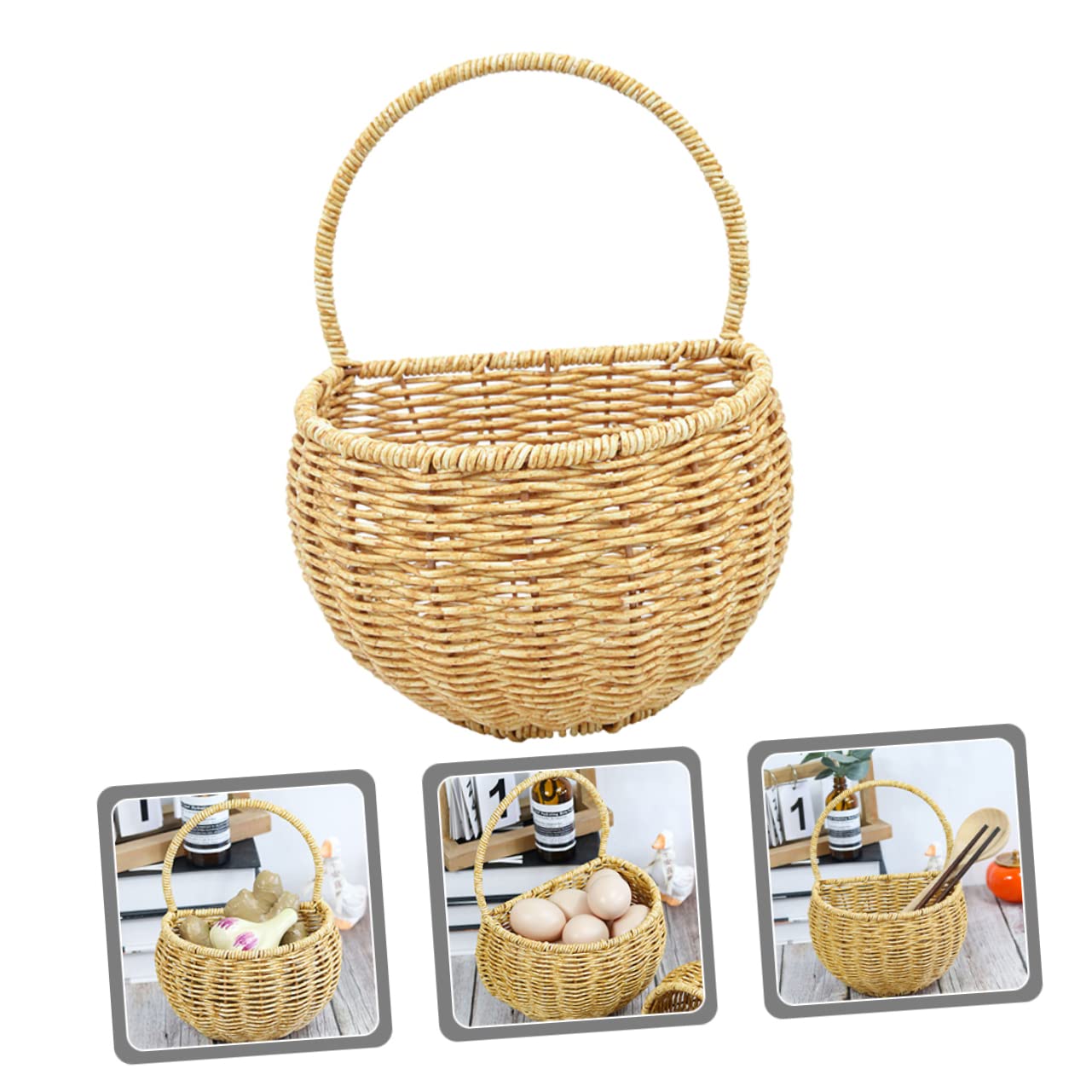 CONGARTENO Wall Mount Hanging Basket for Kitchen Handwoven Storage Basket Space-saving Vegetable Holder Decorative Wall Organizer for Fruits and Seasonings
