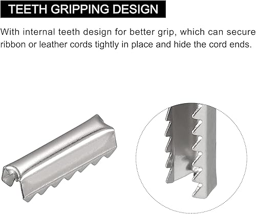 Miniatura 5 de uxcell Tapas de extremo plegables, 100 unidades de 0.433 in x 0.118 in para decoración de cuero, accesorios de bricolaje, tono plateado