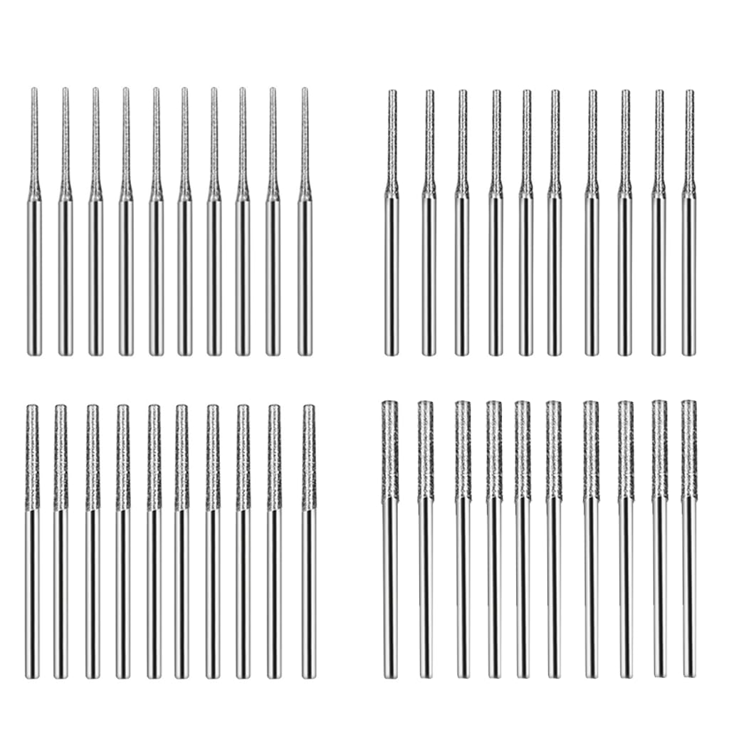 Diamond Drill Bits 40 Pack 150 Grit Micro Tip Burr Set 1mm 1.5mm 2mm 2.5mm Rotary Tool Accessories for Drilling Grinding Sea Glass Ceramic Stone Tiles Jewelry Making Craft Engraving Metal Shanks