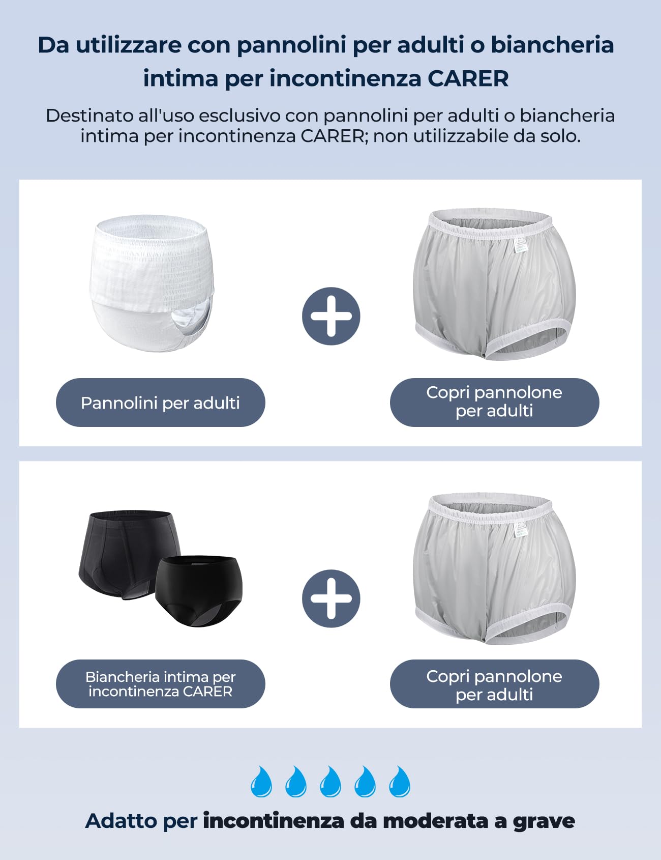 Carer Confezione da 3 Copripannolini per Adulti Biancheria Intima Antiperdita per Incontinenza Silenzioso Impermeabile Lavabile Riutilizzabile Unisex Grigio Taglia L - 3