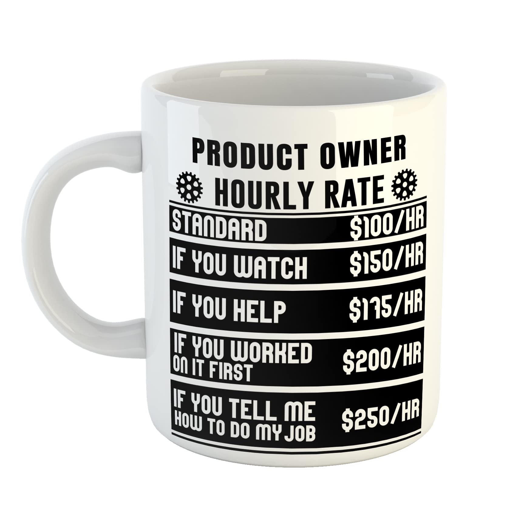 Just The Shirt Product Owner Hourly Rates White Ceramic Hand Printed Mug