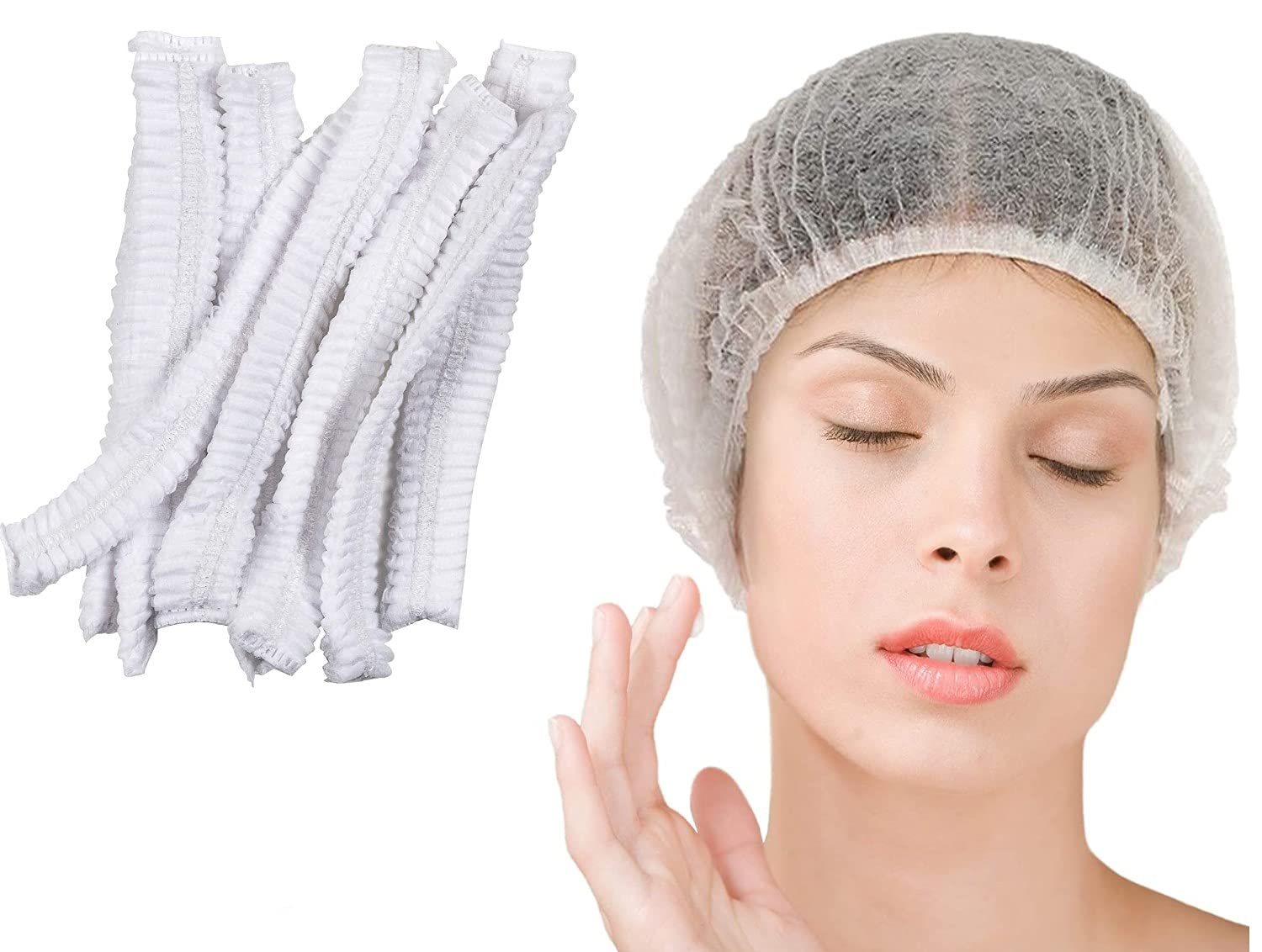 H TENGHODA 100 Pieces Disposable Non-Woven with Elastic Stretch Band Disposable Hair Caps for Home Work Hospital Salon Spa Catering Hair Accessories - White