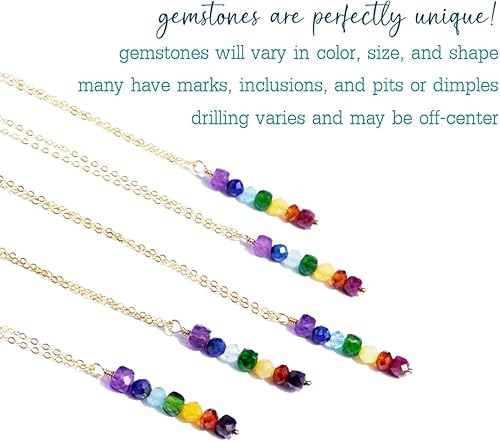 Miniatura 6 de ildsjela I AM ALIGNED. Handcrafted Rainbow Genuine Gemstone Crystal 7 Chakra Reiki Healing Multi-Birth Stones 14K Gold Filled Pride Yoga Necklace