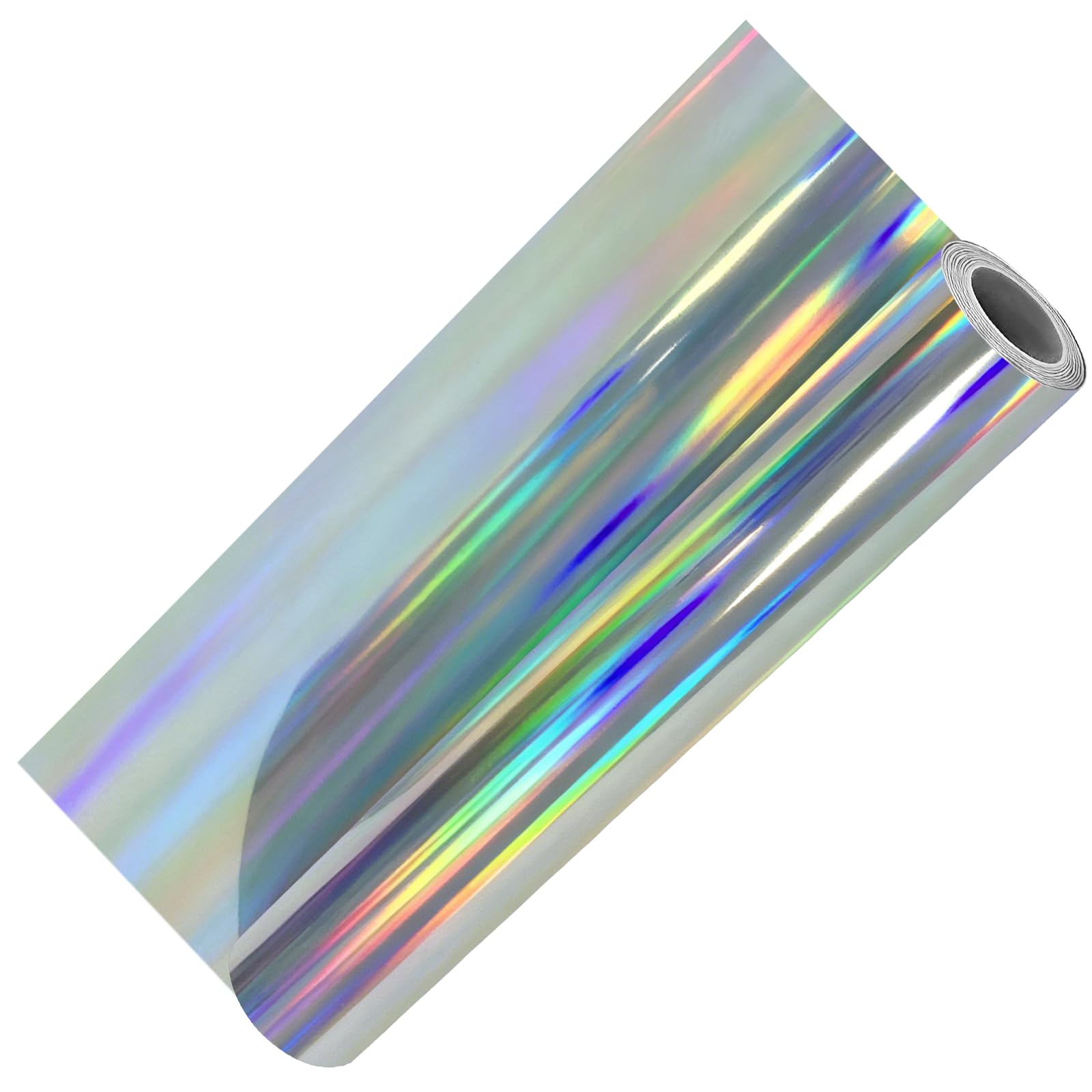 Glossy Metallic Holographic Silver Self-Adhesive Vinyl Roll (12" x 5ft / 30.5cm x 152cm) – Permanent Instant Stick Decorative Film with Clear PET Backing for DIY Crafts, Home Decor & Personalization — image 1