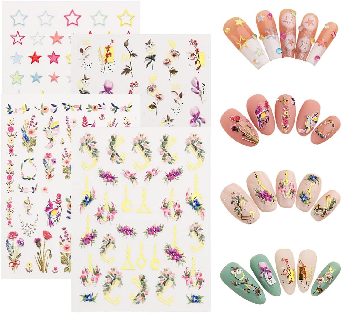 Amazon.co.jp: ネイルステッカー 花 鳥 草 星 ネイルシール 4枚