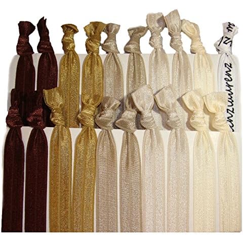 Kenz Laurenz Hair Ties Ponytail Holders - 20 Pack - Brown Ombre No Crease Ouchless Elastic Styling Accessories Pony Tail Holder Ribbon Bands Cover