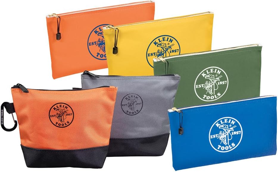 80056 Tool Bag Storage Kit with Zipper Bag Stand-Up Tool Pouch and Canvas Tool Pouch, in Assorted Colors, 6-Piece