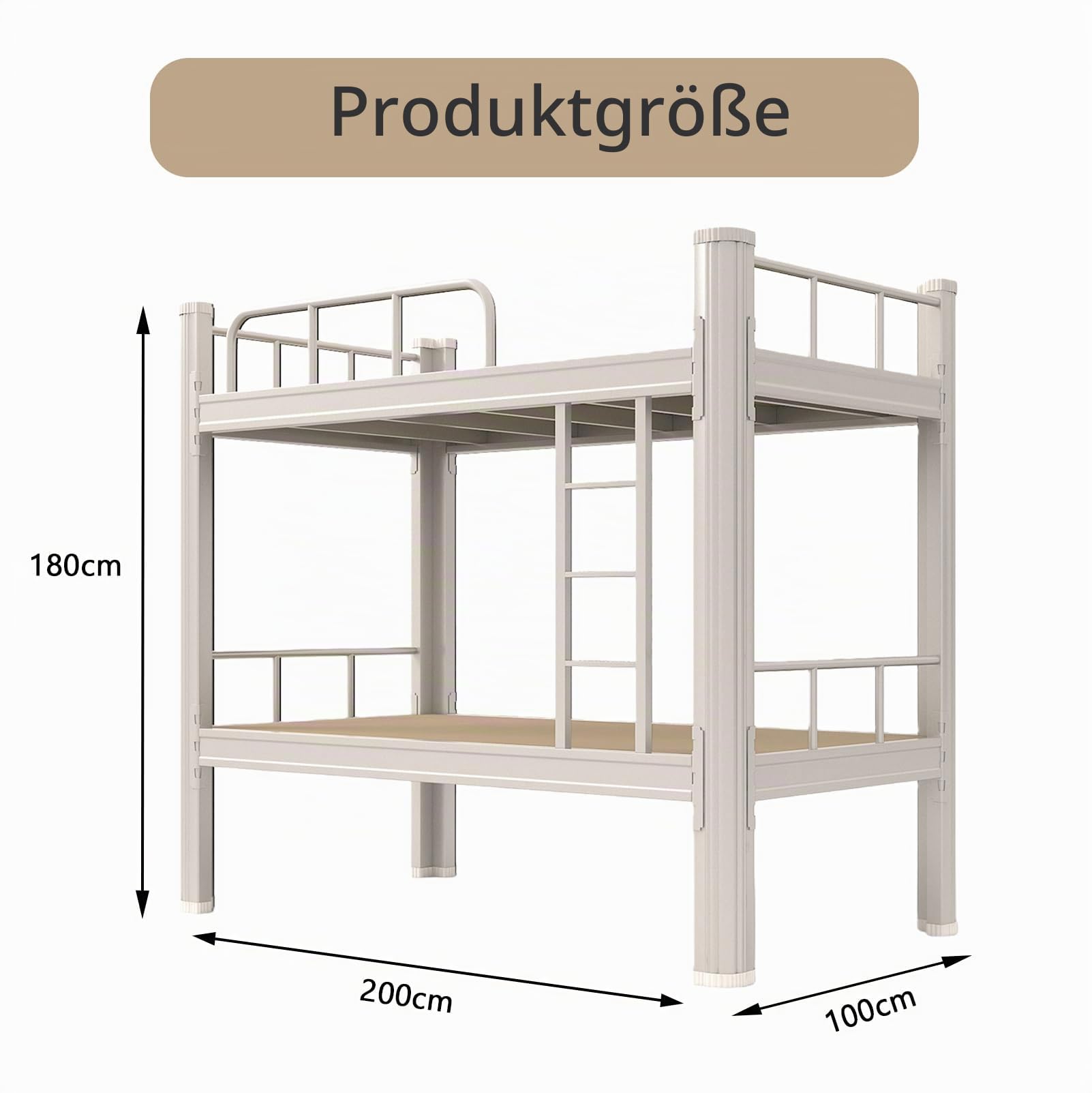 Hochbett 100x200 Bettgestell Metallbett Doppelstockbett Erwachsene Etagenbett Stockbett mit Leiter und Bettgestell Robustes Doppelstockbett aus Stahl für Jugendliche und Erwachsene (White, 100x200cm)