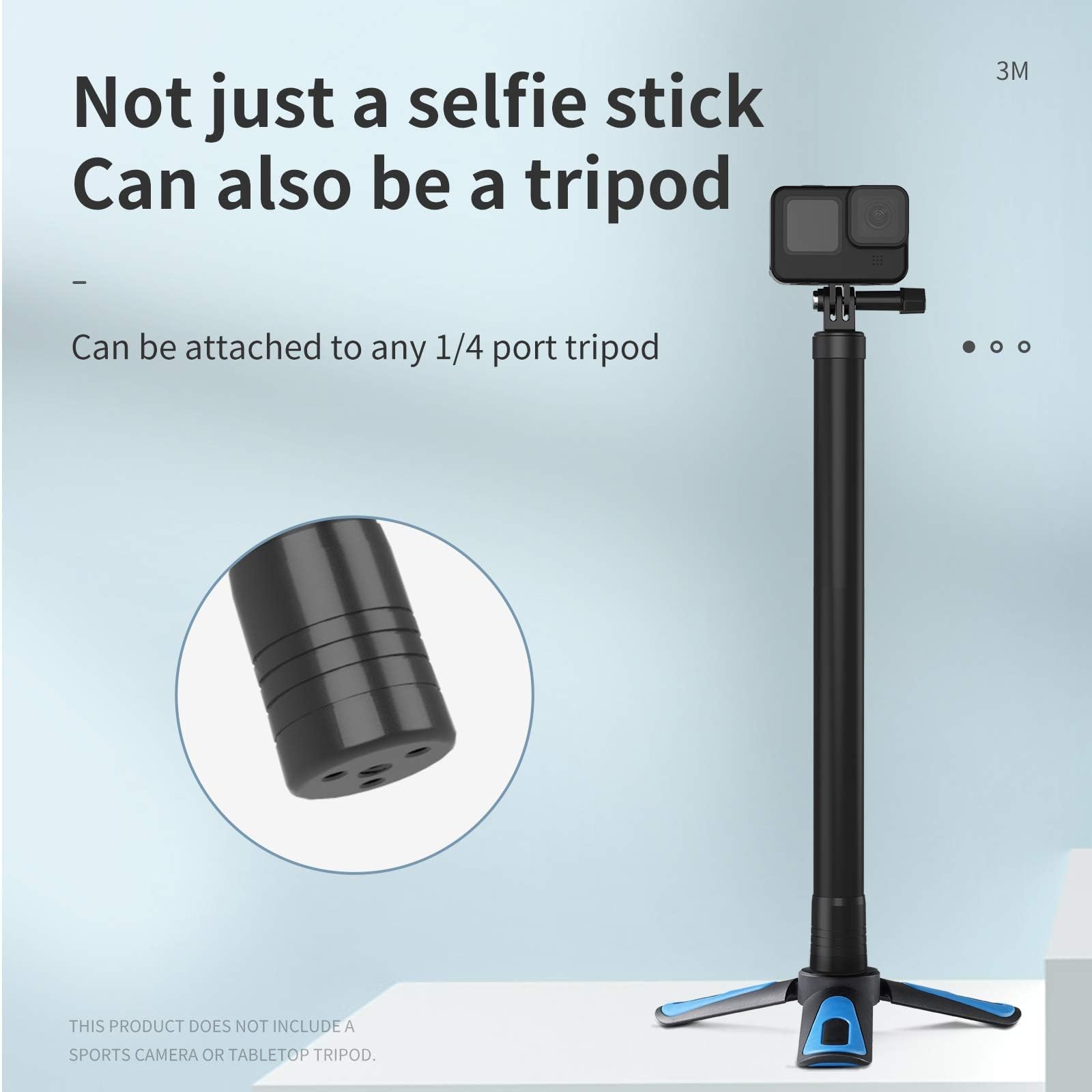 TELESIN 300cm Invisible Selfie Stick, Monopiede Retrattile in Fibra di Carbonio, Bastone Selfie Stick per Go Pro Hero 13 12 11 10 9 8 DJI Osmo 360 Action 5 Pro 4 3 Insta360 X5 X4 X3, ecc