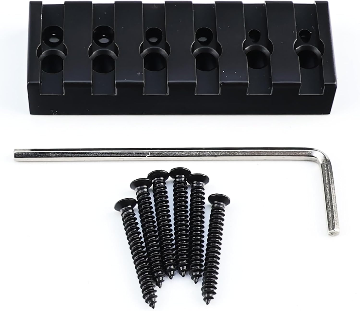 Brass 6 String Headless Bass String Locks CNC Machined 9mm (3/8 inch) String Spacing Bass Guitar Locking Nut for Headless 6-String Electric Bass Guitar Replacement Parts （Black)