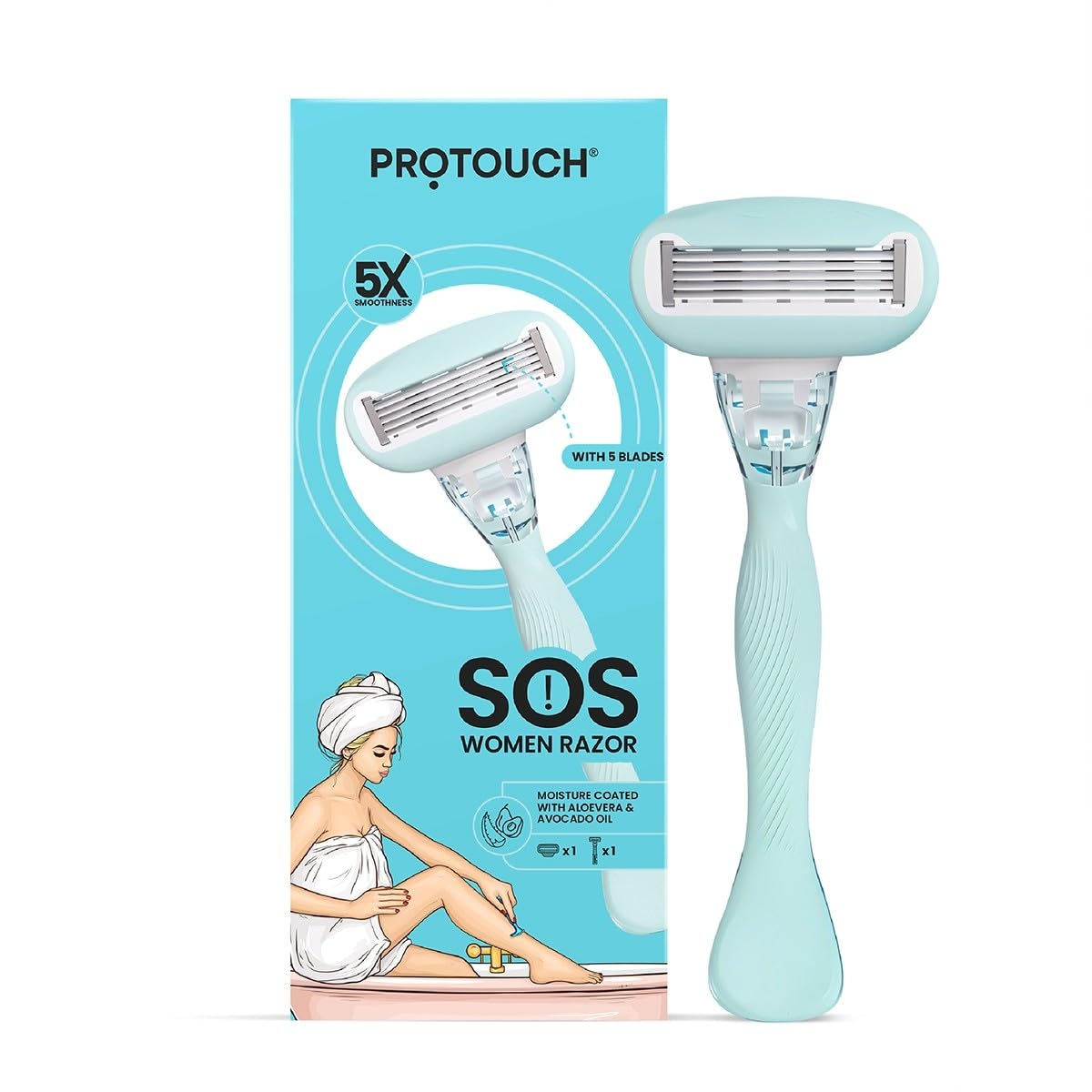 PROTOUCH SOS Women Razor Painless One Stroke Hair Removal Razor 5-Blade Technology Flexible Head for Flexible Shave All