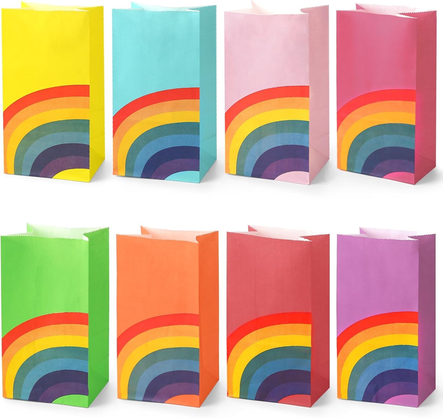 LovesTown 36 Pack Party Favor Bags, 4.8 x 3 x 8.7 Inch Rainbow Paper Bags 8 Colors, for Kids Christmas Birthdays Baby Showers Party Supplies