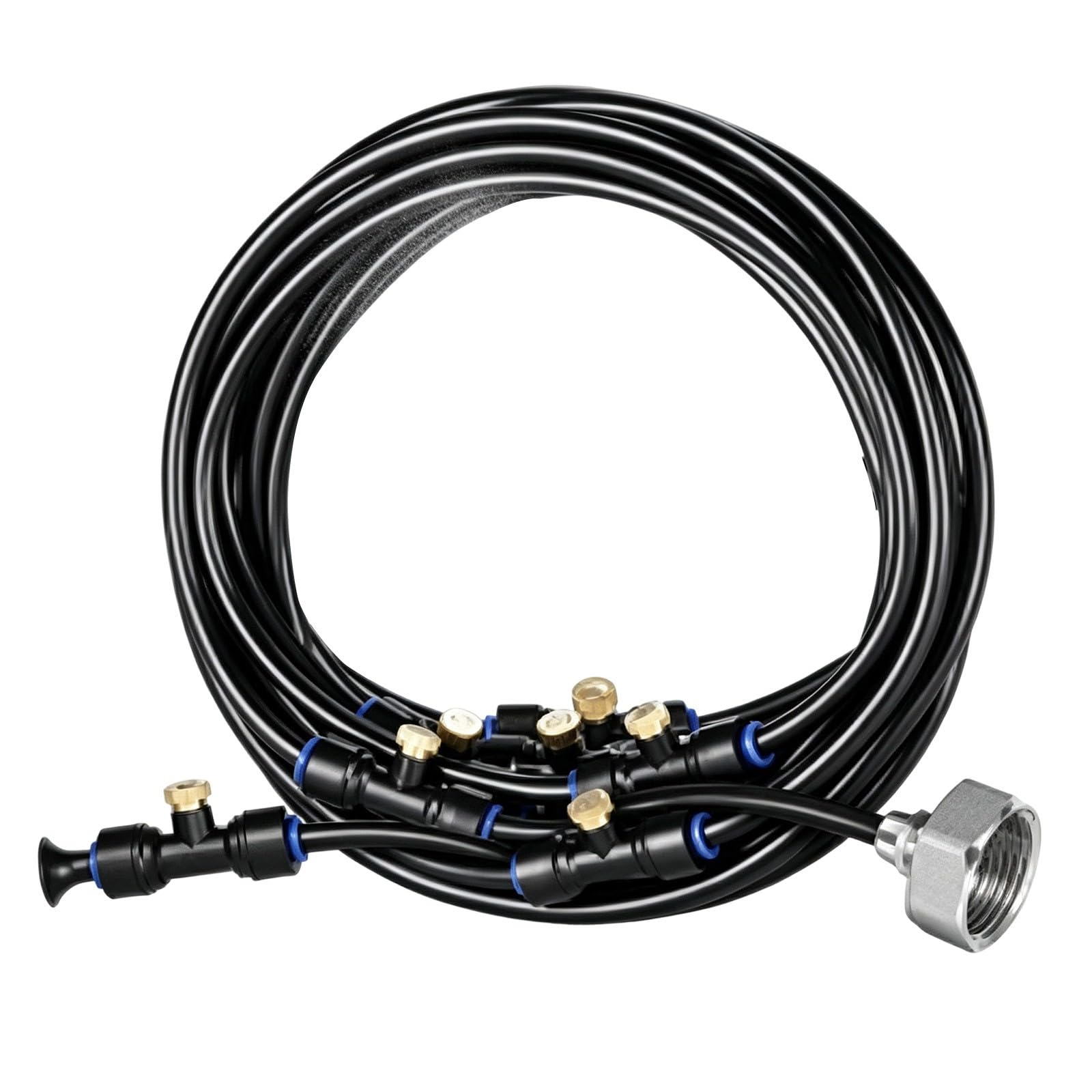 Kit Brumisateur Terrasse Extérieur (12 Mètres / 16 Buses) - Système de Refroidissement par Brumisation avec Raccords Rapides et Buses en Laiton, Brumisateur Eau pour Jardin, Pergola, Parasol