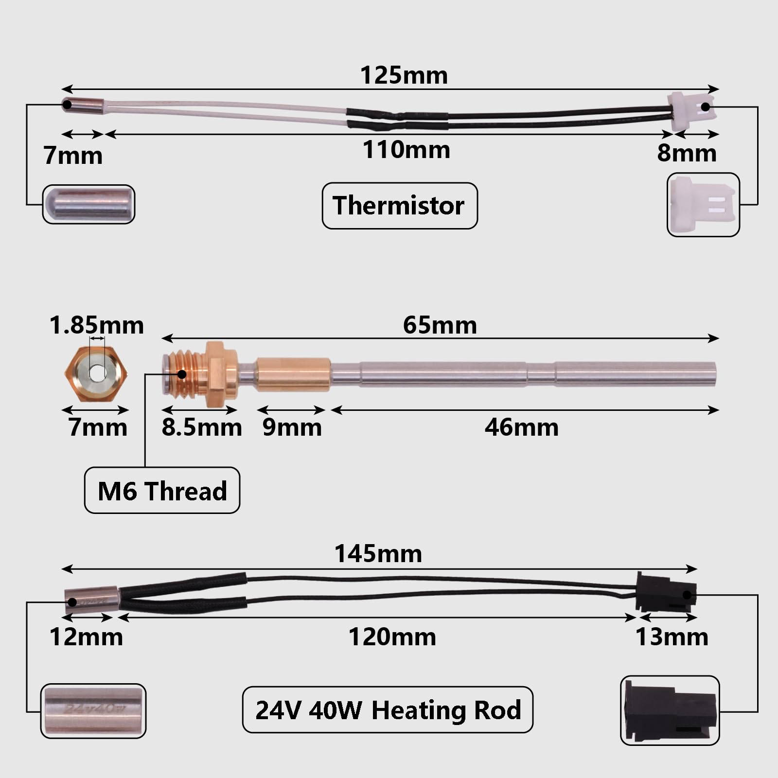 Zestaw Hotend do Prusa MK4/XL, 3D drukarka 24V 40W Zestaw Hot End z miedzianym rurami tytanowymi, aluminiowym blokiem grzejnym z podzielonym gardłem i dodatkową twardą dyszą 0.4mm dla MK4, MK4 XL