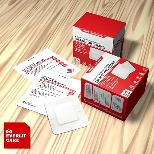 Miniatura 6 de EVERLIT Island Dressing - Gasa con borde adhesivo, vendaje grande para el cuidado de heridas con borde adhesivo, estéril, suave y altamente