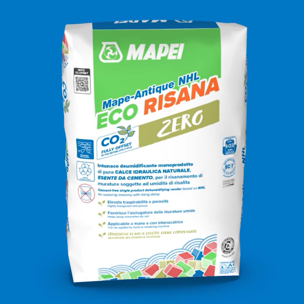 Mapei Mape Antique NHL Eco Risana Intonaco Deumidificante in Polvere, Calce Idraulica Naturale, Risanamento Murature 20 kg