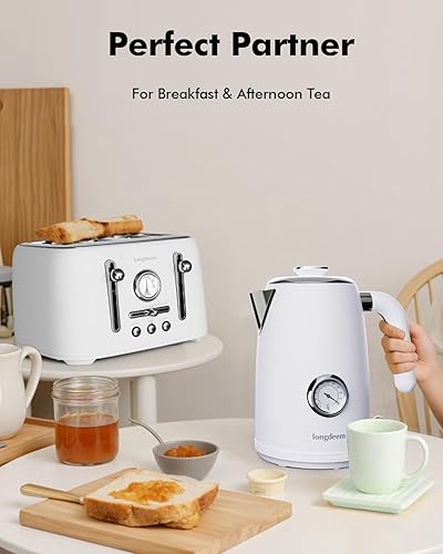 Miniatura 9 de Hervidor eléctrico pequeño retro - 1L de acero inoxidable, apagado automático, blanco