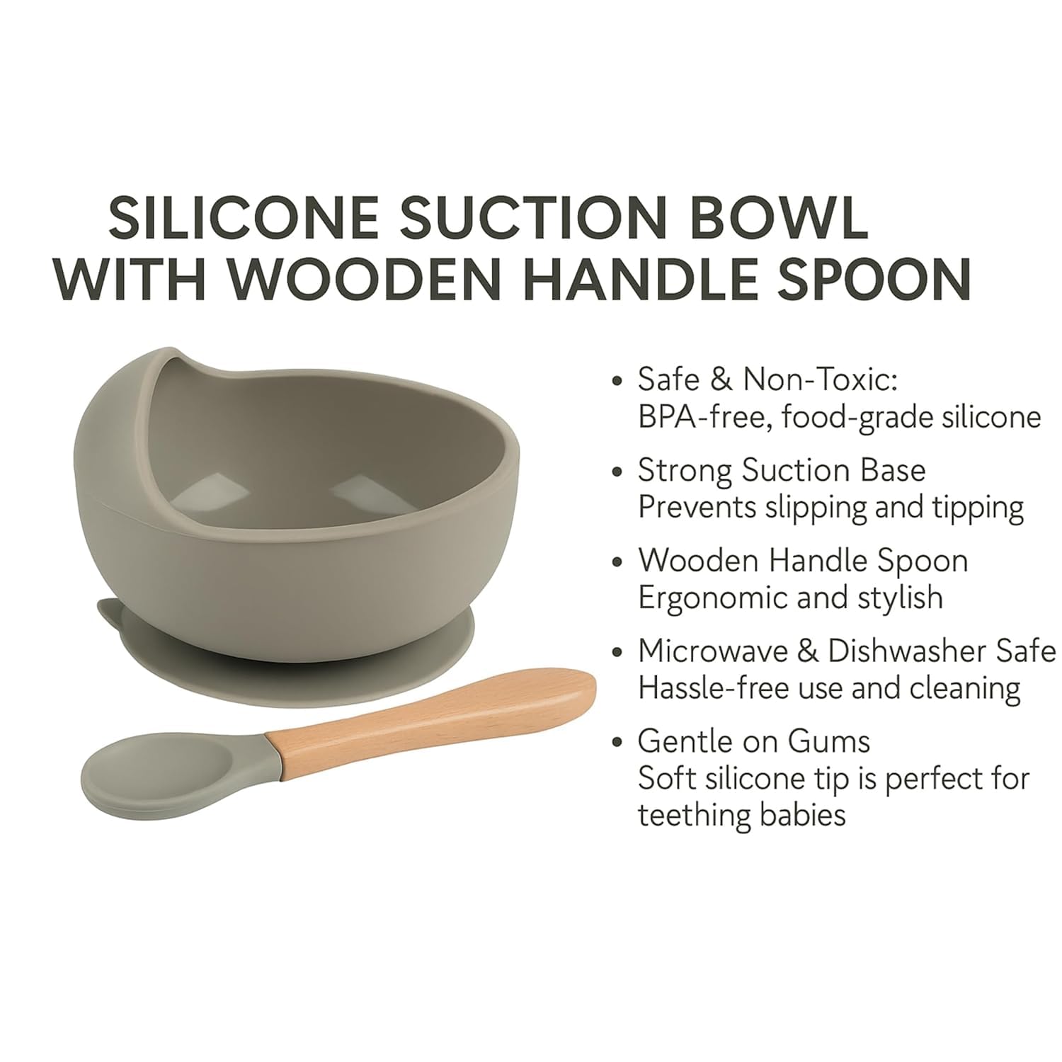 CEPLO Silicone Baby Feeding Bowl & Spoon Weaning Set β Strong Suction Stay-Put Bowl with Wooden Spoon, Non-Slip Baby Training Tableware, Self-Feeding BLW Bowl for Babies, Toddlers & Infants 3
