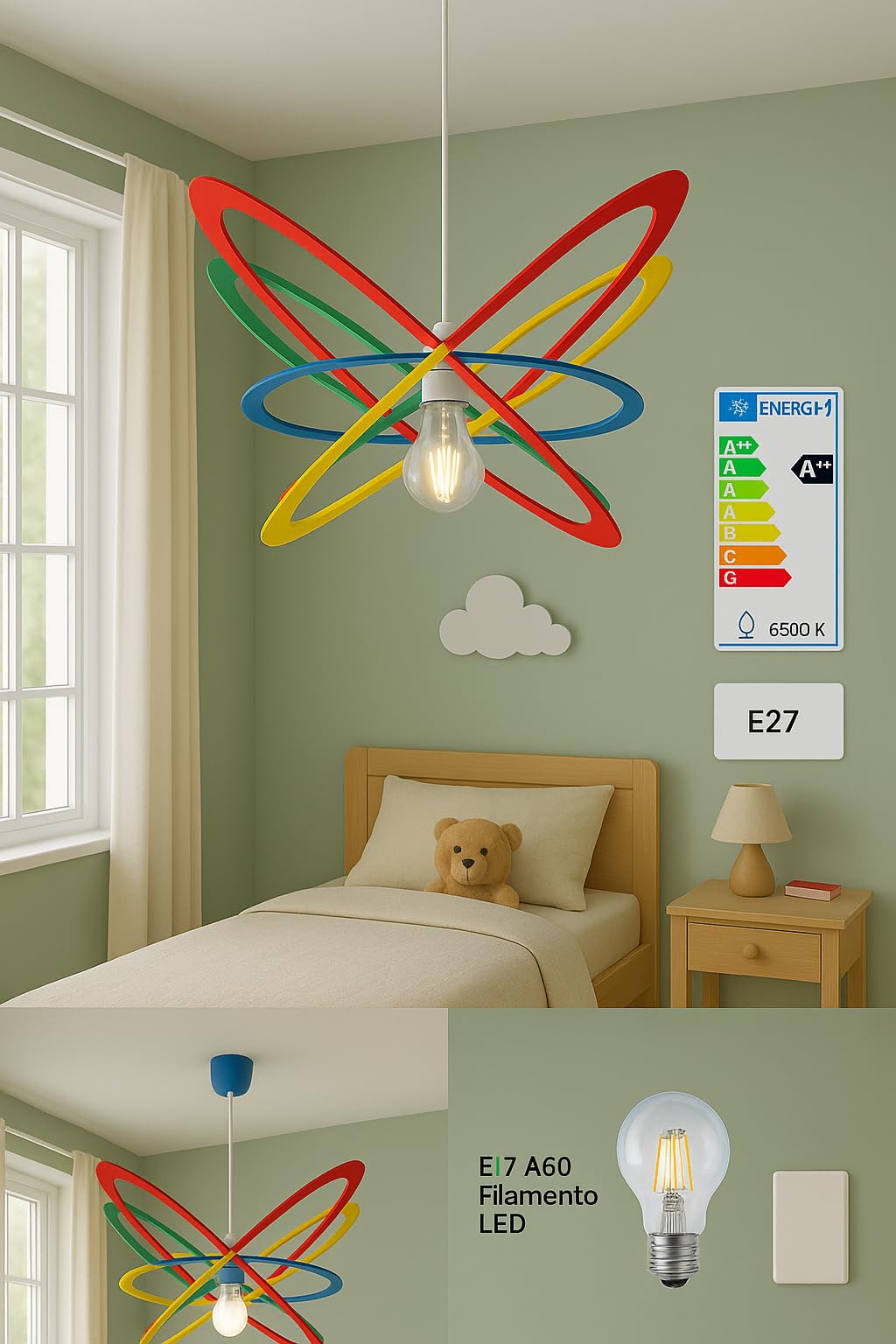 E-Led Componex by Lampadario camerette colorato in plexiglass MIX MULITCOLOR 60X40 CM