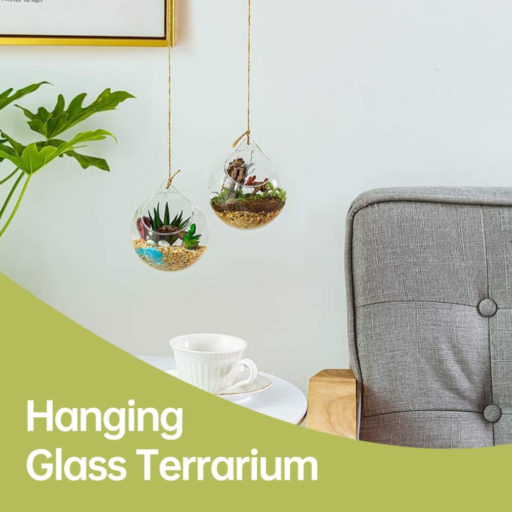 Glass Hanging Planter, 2pcs 10cm Hanging Glass Terrarium Succulents Planter, Globe Air Fern Plants Holder Vase Hanger with Big Opening for Home Decoration : Patio, Lawn & Garden