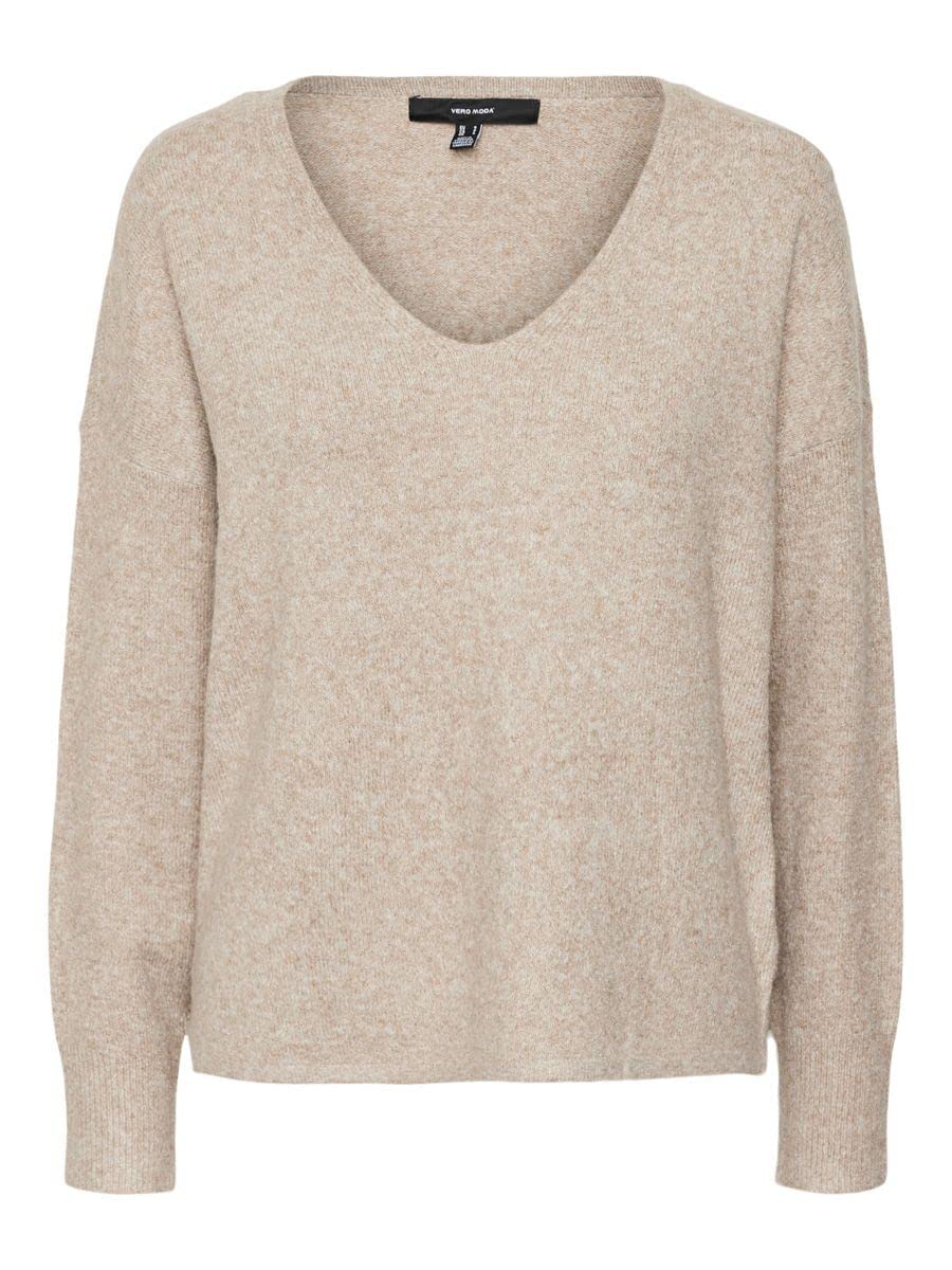 VERO MODA Women's Vmdoffy LS V-Neck Blouse Ga Noos Sweater, Brown Melange, S