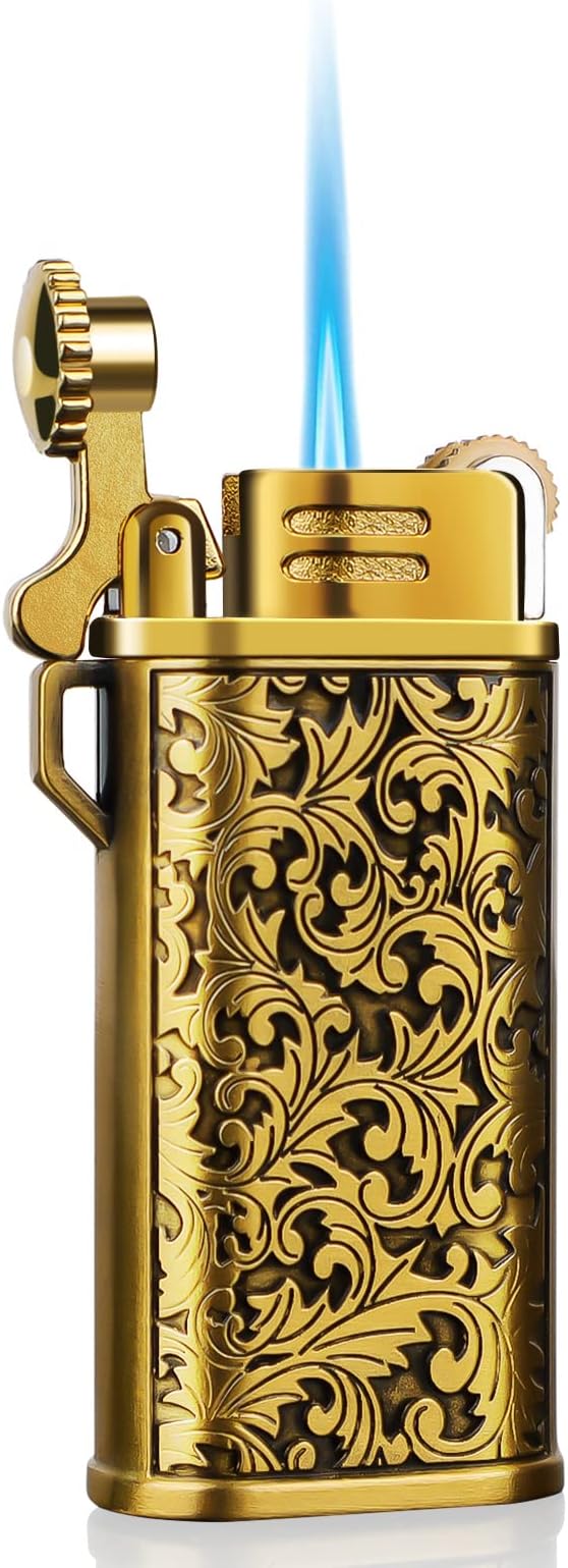 Jet Torch Cool Lighter with Vintage Metal Design, Unique Box for Festival Gifts, Refillable Windproof Lighters for Smoking and Candles Multi-use, Portable Lighter for Traveling, Camping Outdoors