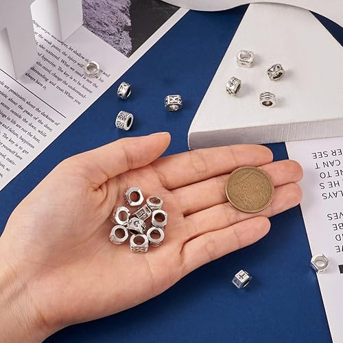 Miniatura 6 de KISSITTY 80 unidades/caja de cuentas espaciadoras de agujeros grandes estilo tibetano cuentas de metal plateado antiguo cuentas sueltas 8 estilos