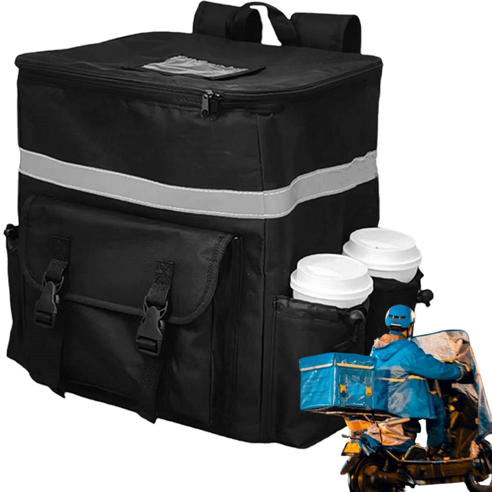 Borsa termica per alimenti caldi, zaino impermeabile, doppio buckle, Consulte la descripción, Vedere la descrizione | Con 4 tasche per tazze, grande contenitore termico durevole per campeggio, spiaggia, picnic, casa e consegna