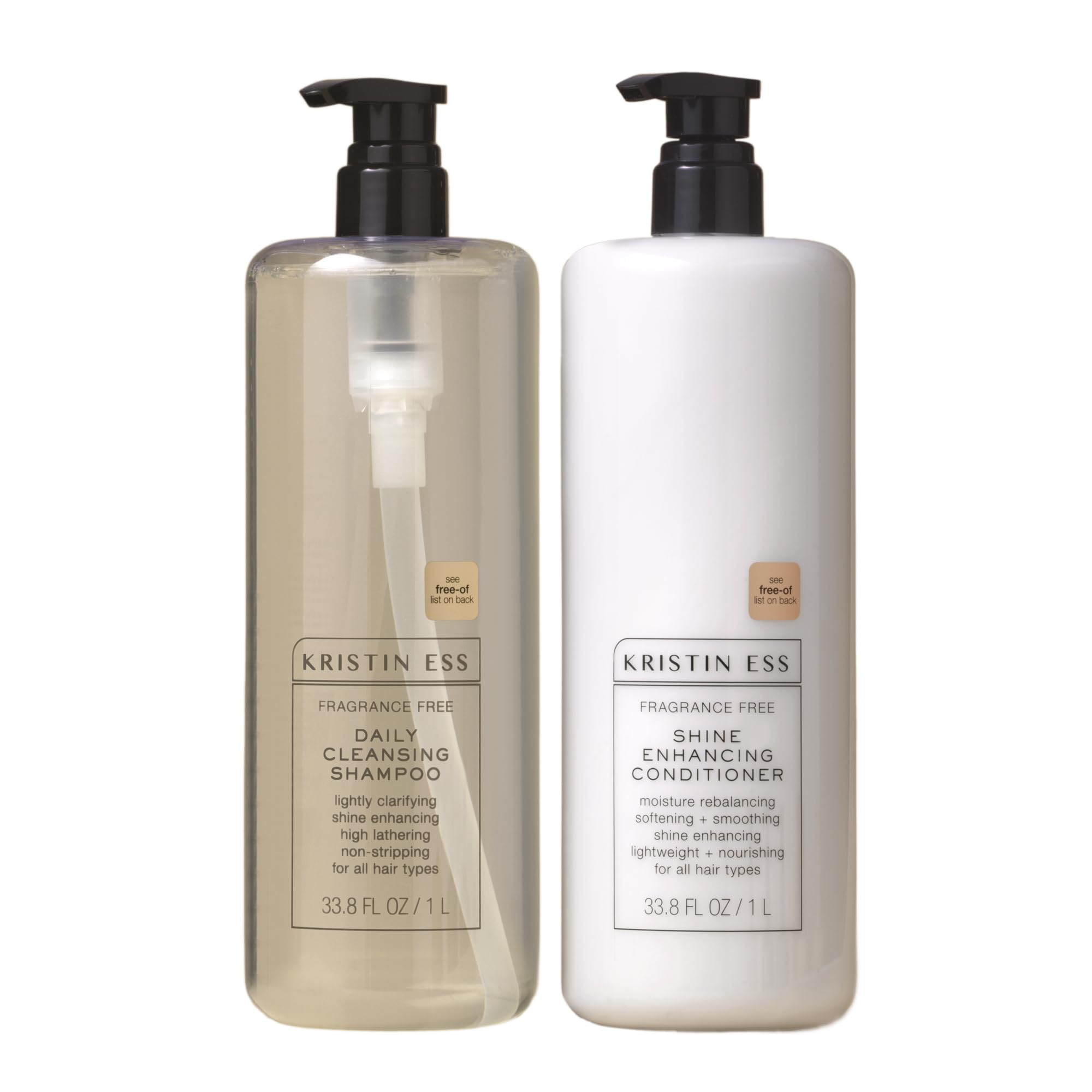 Kristin EssHair Fragrance Free Shampoo and Conditioner 1 Liter Set for Sensitive Skin and Scalp - Sulfate Free and Color Safe Shampoo and Conditioner - Hydrating + Moisturizing - Vegan + Cruelty Free