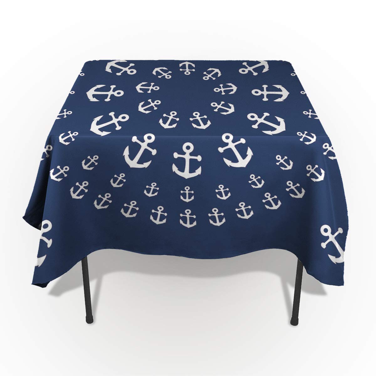 Square Polyester Tablecloths, Nautical Anchor Mandala Zentable Decorative Table Cloth Machine Washable Table Covers for Wedding Kitchen Dinning Banquet Parties Tabletop Navy White