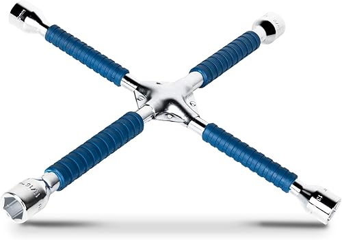 ETERNA Llave de Tuercas de Cuatro Vías Profesional de 20", Llave Cruzada de Tuerca de Rueda de Automóvil, Llave de Vaso Universal de Servicio