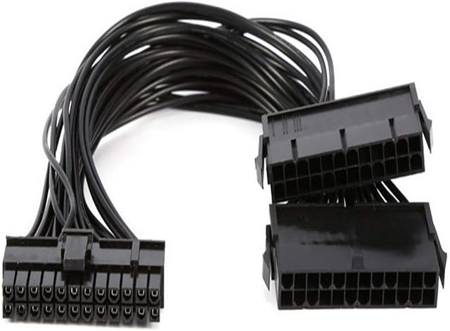 Xhwykzz Dual PSU Power Supply 24 Pin Extension Cable, for ATX Motherboard, 24 pin to 24(20+4) pin, 12 inch/ 30cm Black