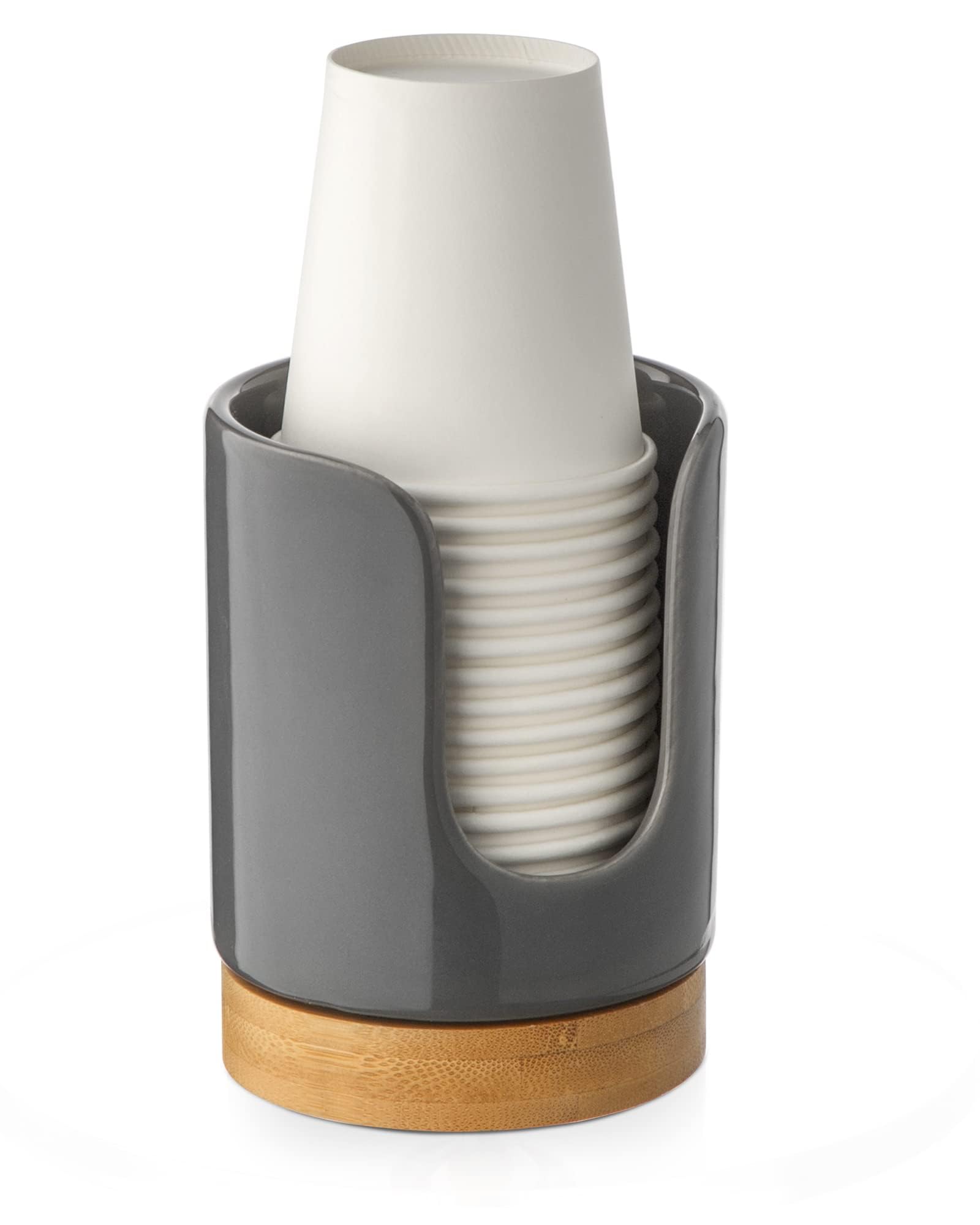 Dispensador clásico de vasos de cerámica de 3 onzas, portavasos desechables para enjuague bucal en encimera de tocador de baño (1 paquete, gris)