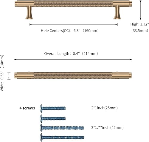 Miniatura 9 de Paquete de 10 manijas de gabinete de cocina de 5 pulgadas (5.039 in) moleteadas doradas, tiradores de gabinete de cocina, tiradores de cajón para