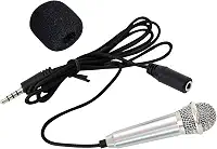 Mini microfones de karaokê vocal portátil karaokê pequeno microfone de metal com fio para celular, notebook, gravação de canto (prata)