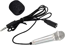 Mini microfones de karaokê vocal portátil karaokê pequeno microfone de metal com fio para celular, notebook, gravação de canto (prata)