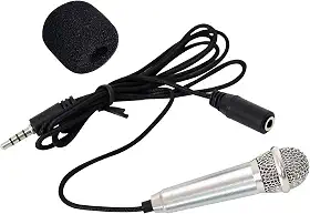 Mini microfones de karaokê vocal portátil karaokê pequeno microfone de metal com fio para celular, notebook, gravação de canto (prata)