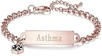 Vista 20 de LinnaLove Pulsera de alerta médica simple para mujer, pulseras de identificación de cadena de corte brillante con grabado