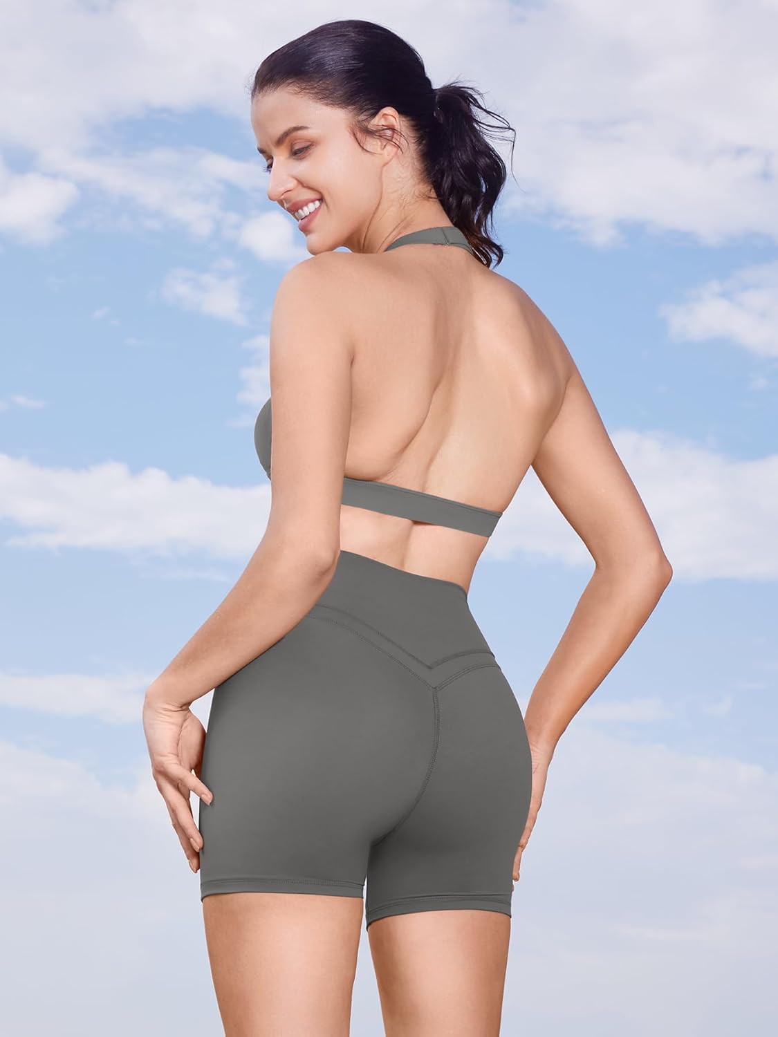 YEOREO Gym Workout Shorts for Women High Waisted Tummy Control Hidden Scrunch 4.5" Booty Shorts Julissa Cross Waist Yoga - Image 5