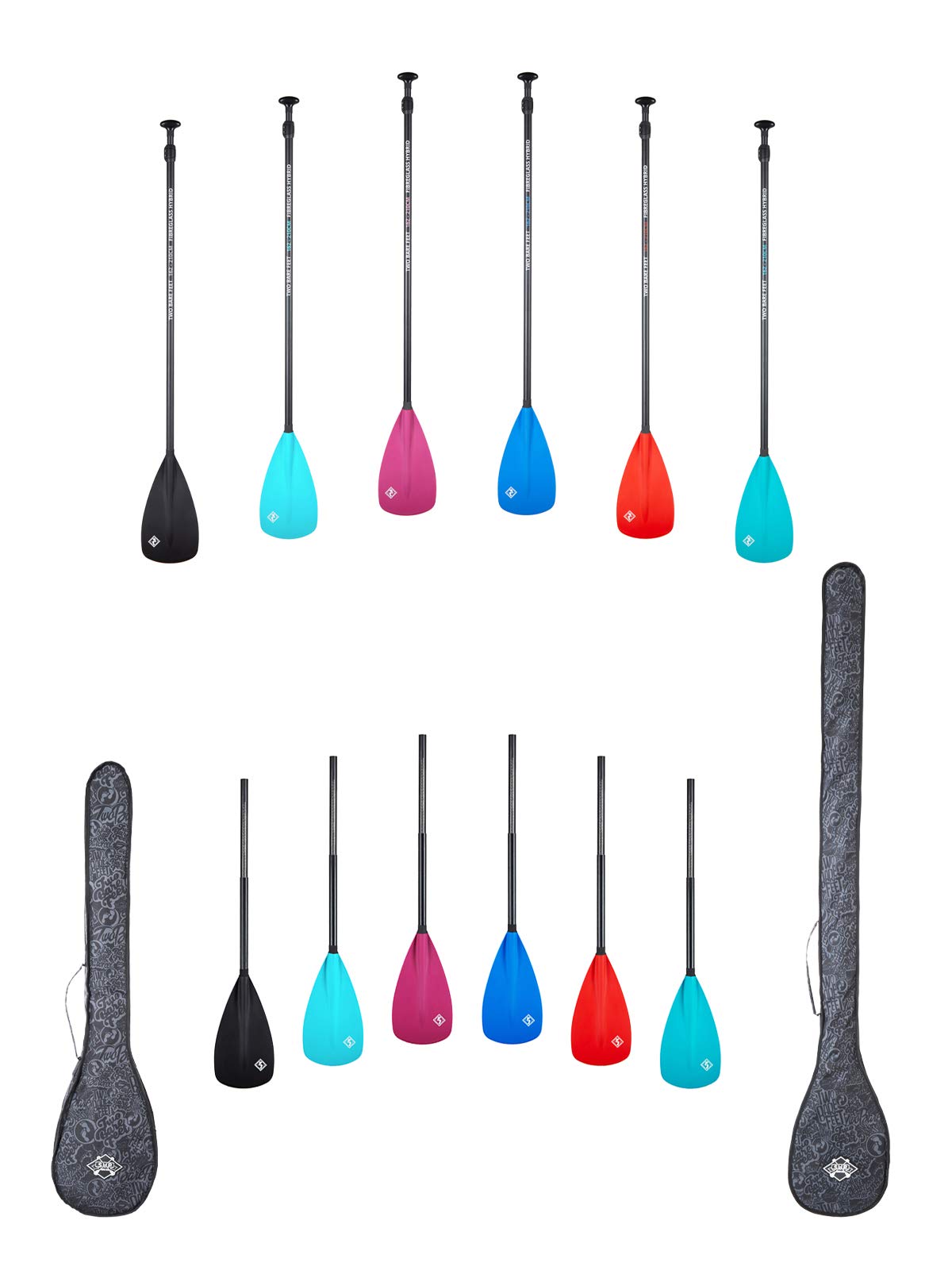 Two Bare Feet SUP Paddles and Carry Bags Package - Fibreglass, Carbon Hybrid, Carbon Fibre SUP Paddles 2 & 3 Piece with SUP Paddle Bag (Teal 3 Piece Fibreglass Paddle & Bag)