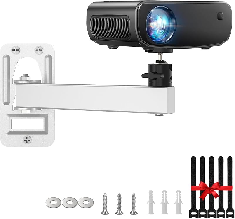 DAWASAPAT Mini Projector Wall Mount- Adjustable Tilt&Swivel Hanging Projector Holder Wall Mount Hanger Rack Stand with 1/4" Screw for Mini Projector with Cable Ties
