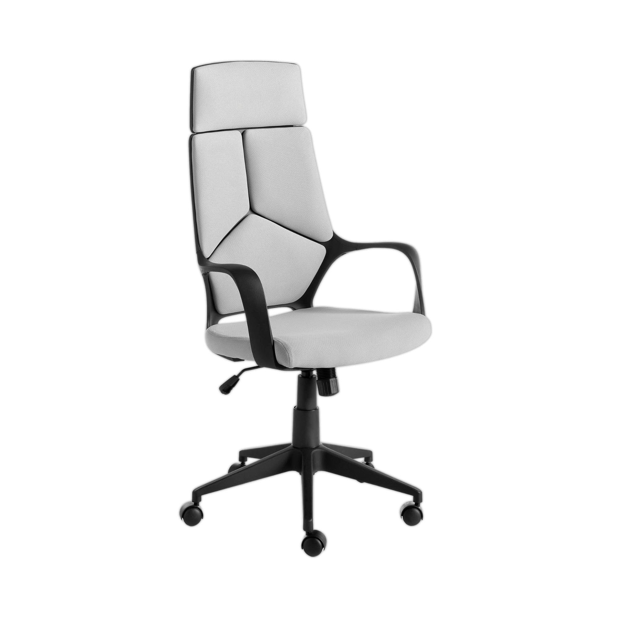 Angel Cerdá – Silla Escritorio Premium Giratoria, Tapizada en Tela Gris | Silla Escritorio Ergonomica Respaldo Ancho y Reposabrazos | Patas Acero Cromado | 63 x 63 x 117/127 cm