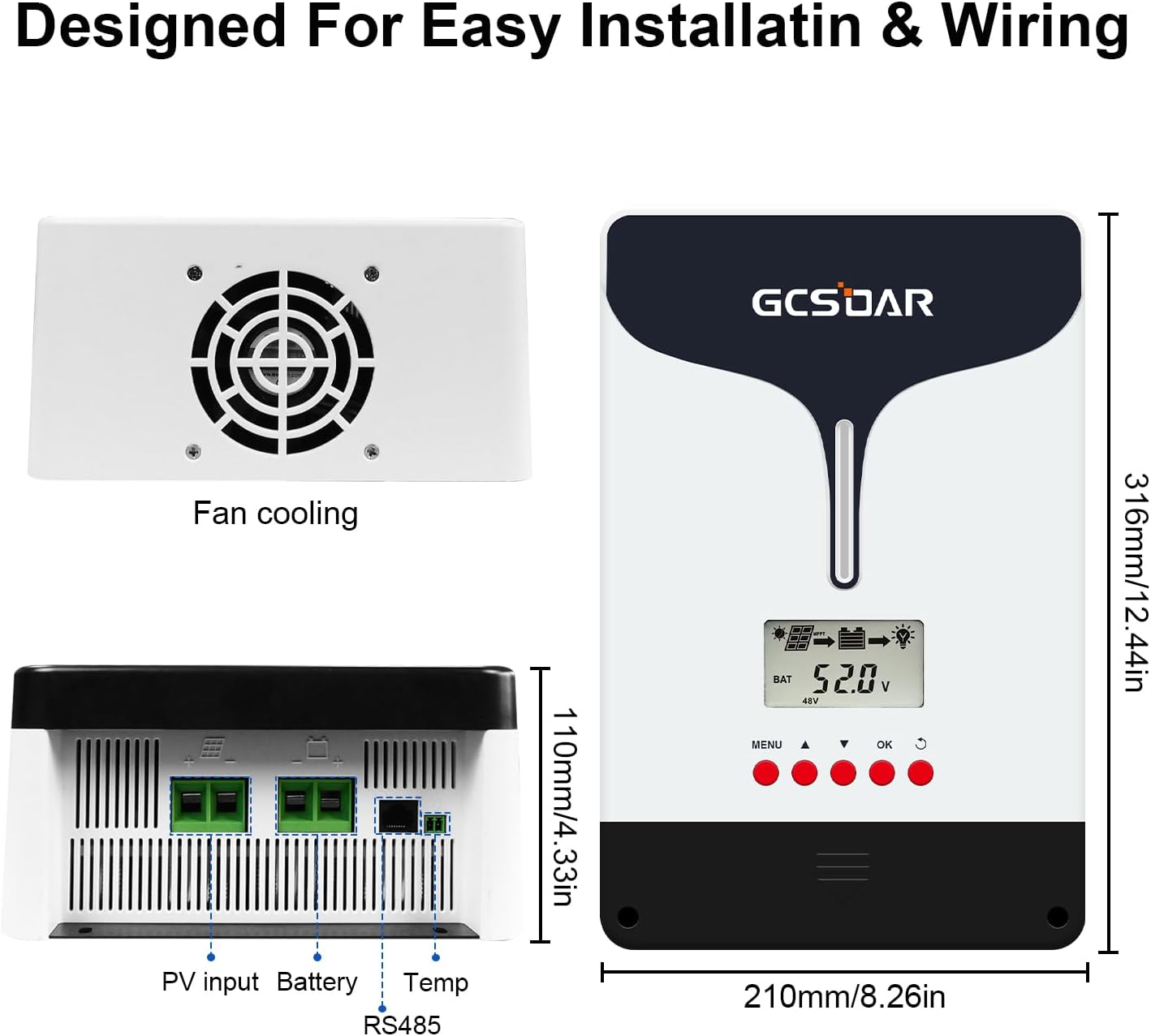 Upgraded 100A MPPT Solar Charge Controller, 12V/24V/48V Automatic Max PV 200V ,99% Efficiency, LCD Display, Fan Cooling, for Gel Sealed Immersion AGM and Lithium Ion Batteries (with WiFi)