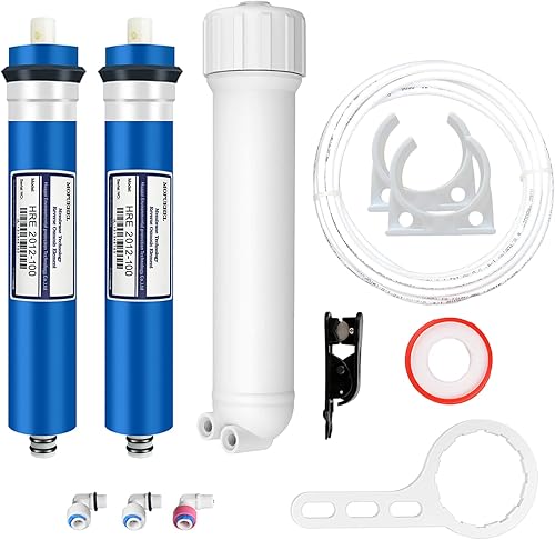 Membrana RO de 100 GPD con carcasa de membrana de ósmosis inversa (1 juego) y membrana RO de 100 GPD (1 paquete), kit de reemplazo de filtro de