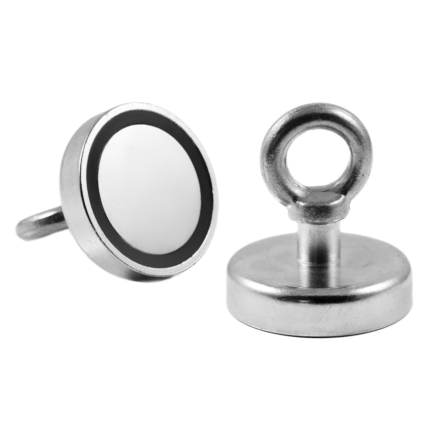 1 pezzo magnete con occhiello in neodimio N35 60 mm Ø | Estrema forza di tenuta 113.0 kg | 1 pezzo magnete ultra potente in neodimio con base e eyebolt ovvero vite ad anello, zincato