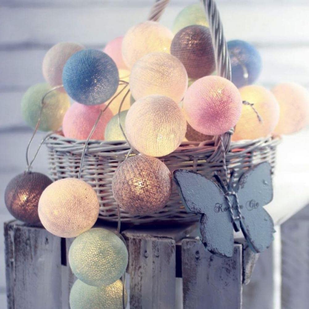 Ericetion Holiday Garland Christmas Globe Lighting Chain Leds Cotton Ball String Lights Ac Battery Fairy Lights Outdoor Decoration