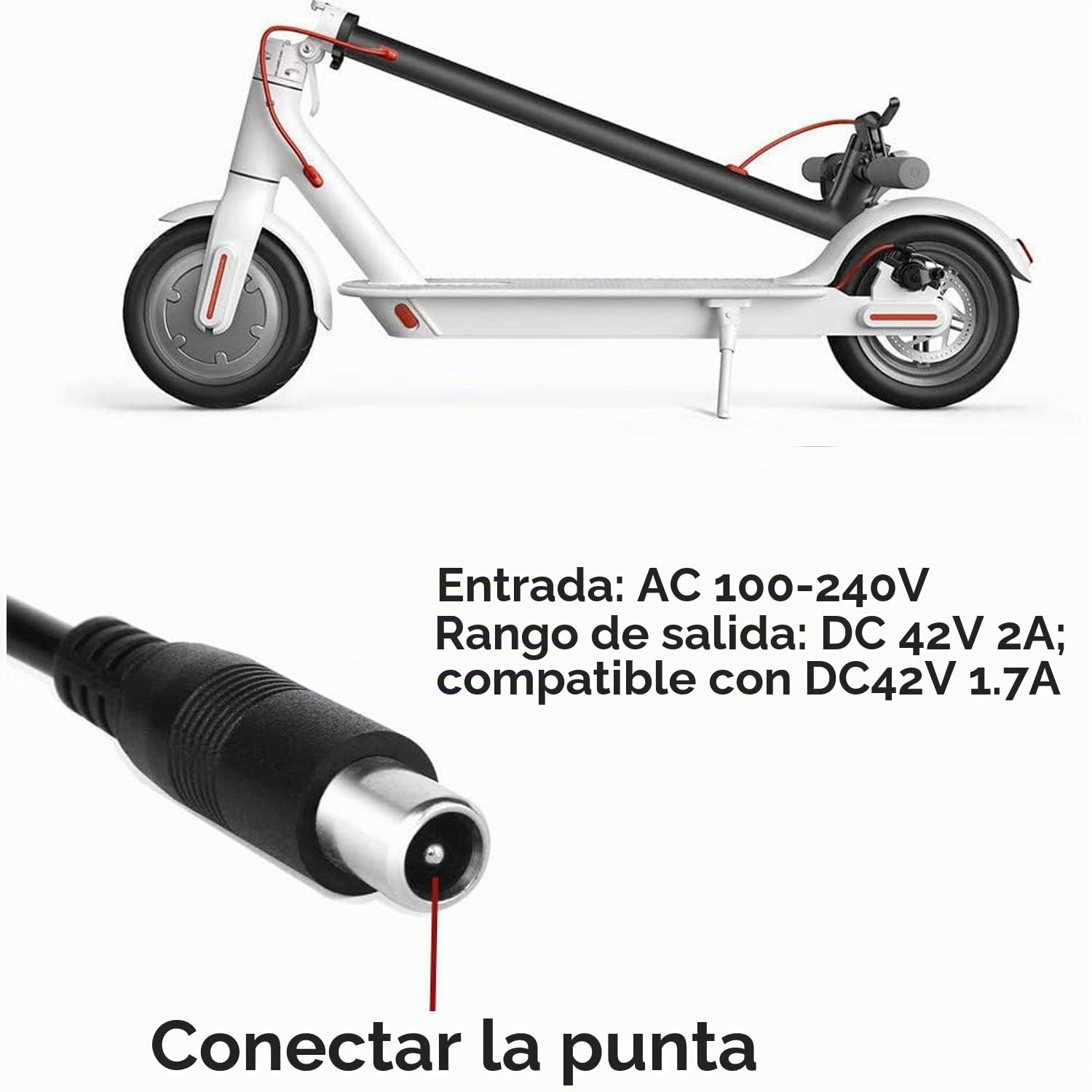 KFD Cargador para Segway Ninebot ES2 / ES4 / E22 / ES1L - Fuente de alimentación conmutada de repuesto con ventilador AC DC42 V 1,5 A 1,6 A 1,7 A (42 V, 2 A, 84 W)