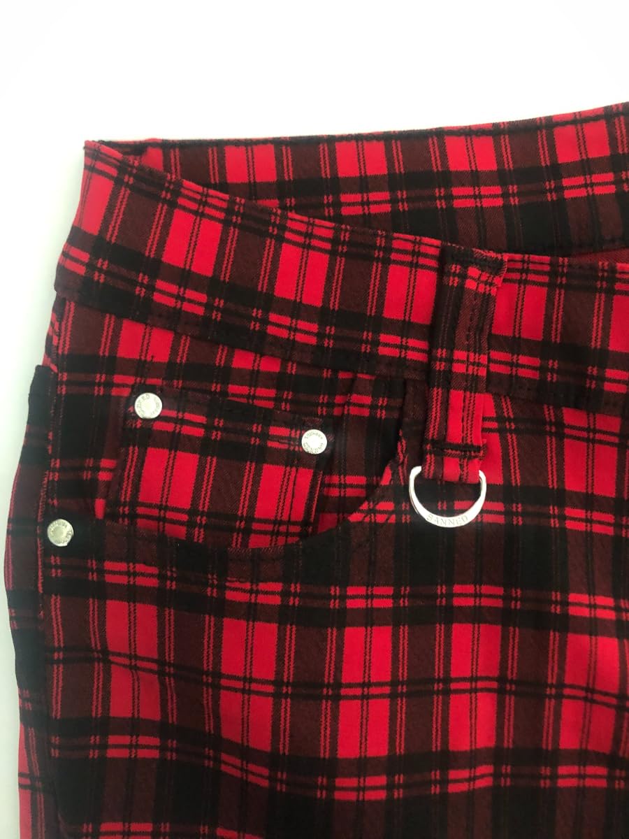 Banned Röhrenhose Karo Hose Damen Halbes Bein Karierte Hosen Split Punk Emo Alternative Mode, Rot, S