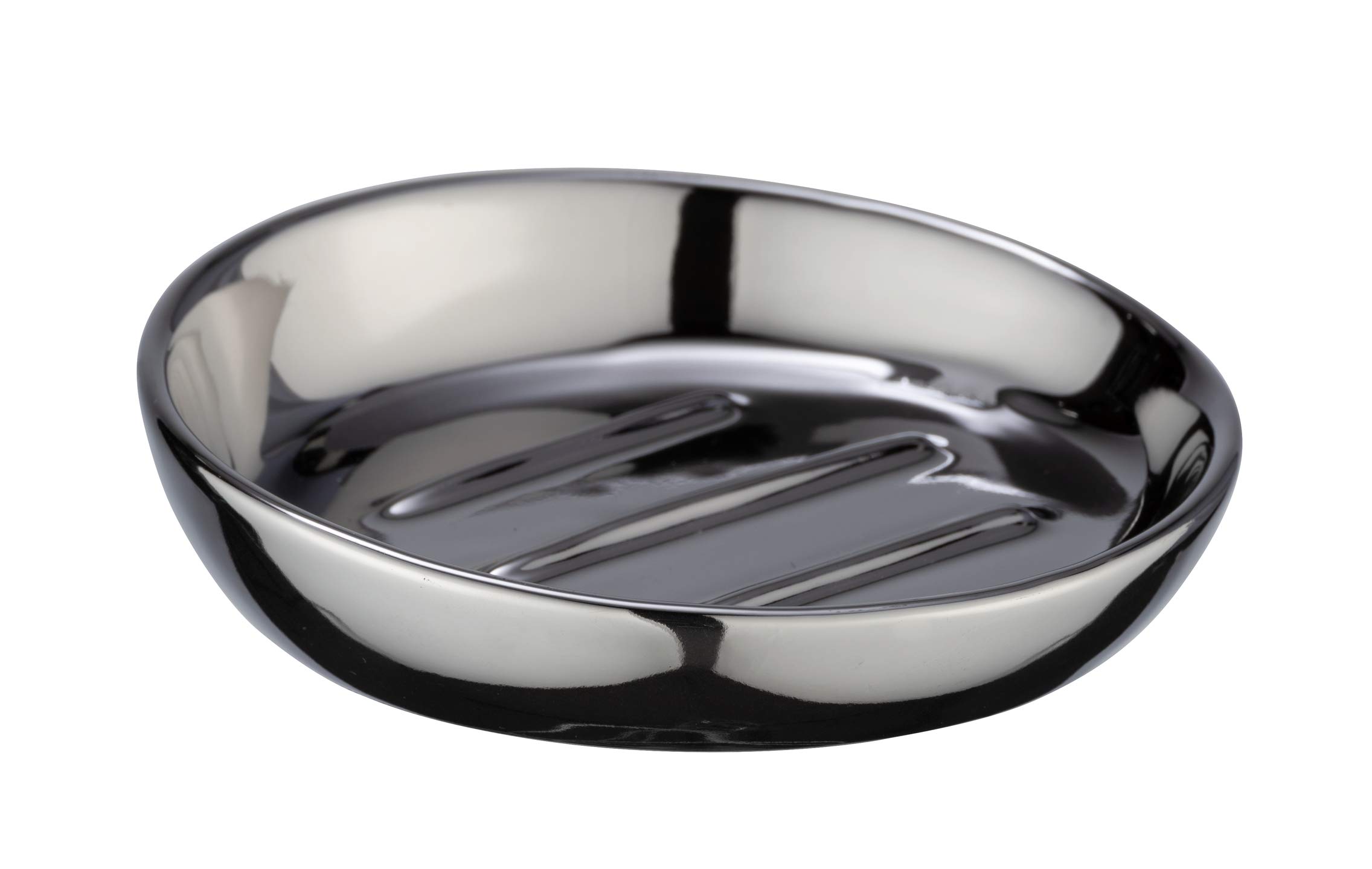 WENKOBadi Soap Dish Ceramic Diameter 11.5 x 3 cm, chrome-plated, 11, 5 x 3 x 11, 5 cm